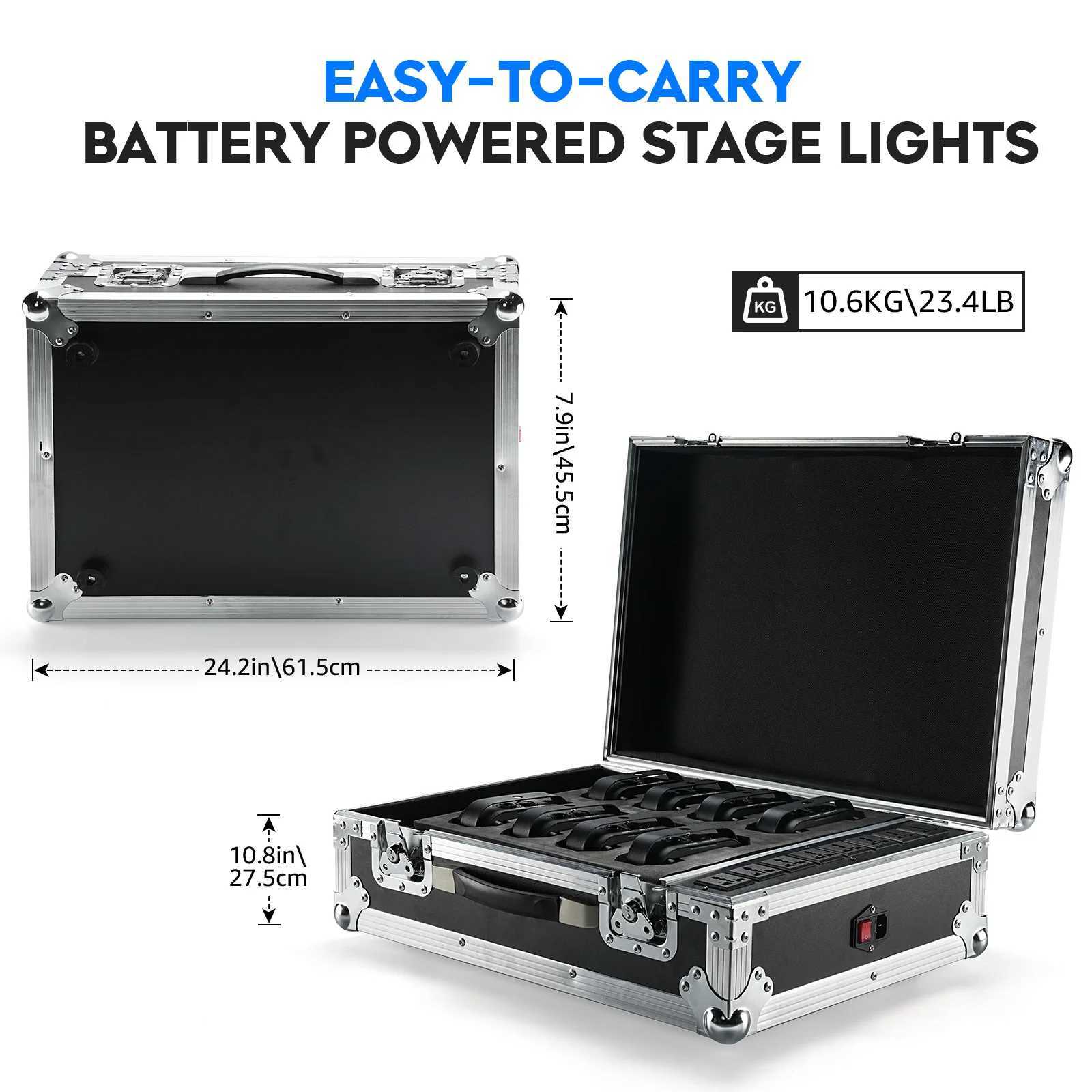 Yiflamefly 8Pcs Mini Rechargeable LED Par Lights With Airline Case 4X18W RGBWA UV Battery Powered Stage Lights Flightcase SetXJ250527