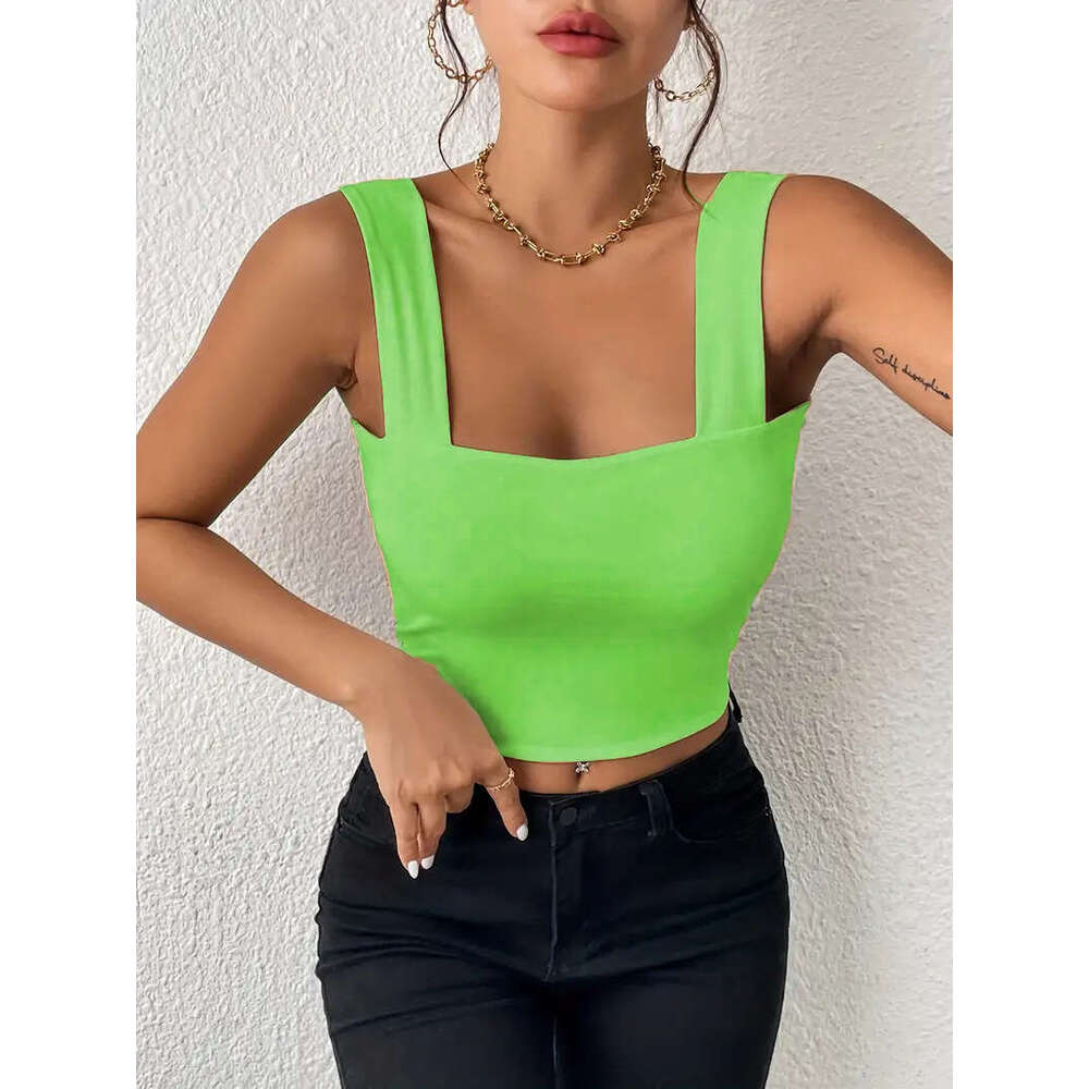 2025 New One Leap Vest Wide Shoulder Strap Sleeveless Top Sexy Slim Fit Hot Girl Back