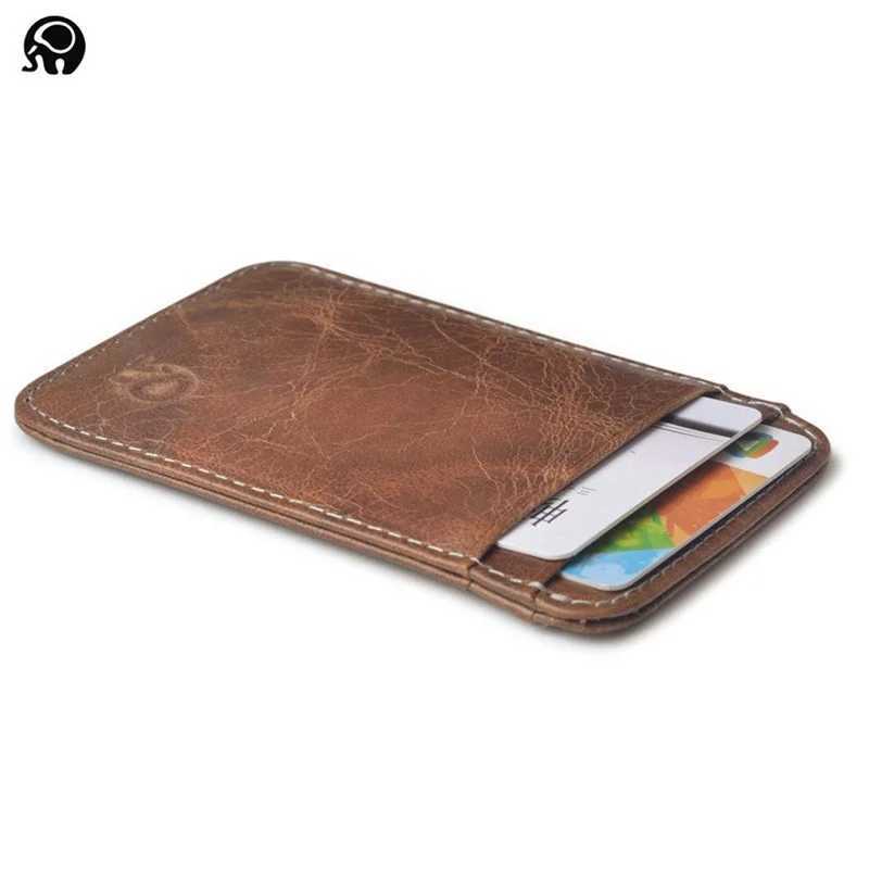 Wholesale Genuine Leather Convenient ID Pocket Bank Case Vintage Thin Card Wallet Men Cash Bag Slim Bus Card Holder Z250527