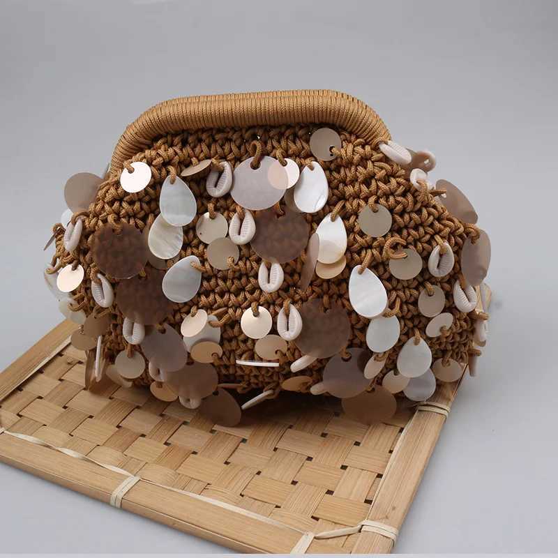 Straw Clutch Handbag Handmade Clutch Purse Cloud Dumpling Bag Sequins Woven Handbags Designer Weaving Pouch for Party Vacation W250527