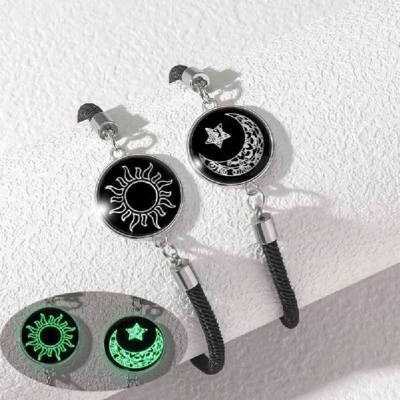 Luminous 2PCS/Set Stainless Steel Couples Bracelet For Women Lover Sun Moon Rope Charm Friendship Party Valentine Jewelry Gift W250526