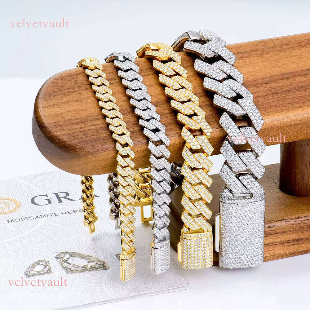 Wholesale Miami 8-20mm Men's Iced Out Fine Hiphop Jewelry Vvs Dia Mossanite Moissanite Cuban Link Chain Bracelet