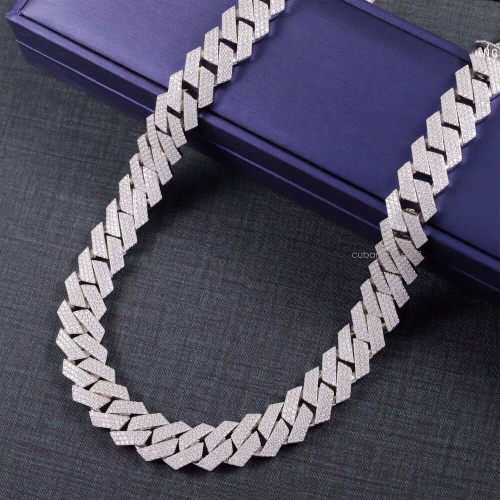 Hip Hop Jewelry Link Necklace 3rows 15mm Sterling Sier VVS Moissanite Iced Out Dia Cuban Chain for Men