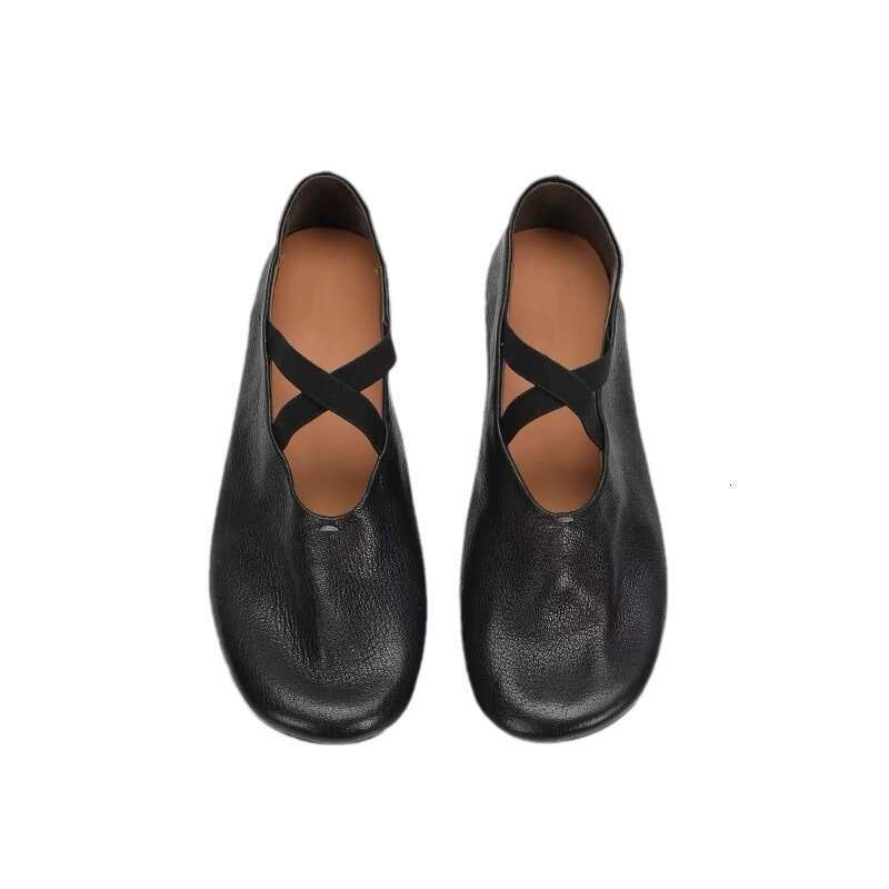 2025 Round Toe Shallow Mouth Cross Strap Mary Jane Shoes Women Summer Autumn Comfortable Ballet Flats