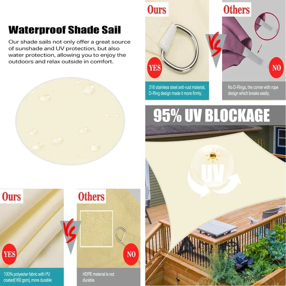 Beige Sun Shade Sail Rectangle Square Triangle Canopy Awning Cloth UV Block Heavy Duty Commercial Graden Outdoor Patio Tarp 250521