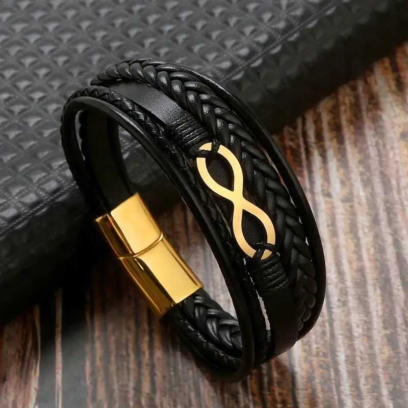 Infinity Symbol Charm Multi-Layer Leather Bracelet for Men Stainless Steel Punk Male Bangle Jewelry Gift W250526