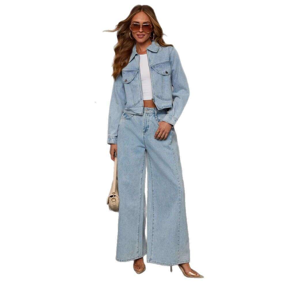 2025 Spring Fashion Casual Loose Women's Denim Jacket and Pants Set 8978