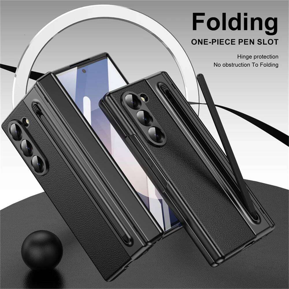 For Samsung 6 5 4 3 Leather Hinge Phone Case Outer Screen Glass S Pen Slot Protective Cover for Galaxy Z Fold 7