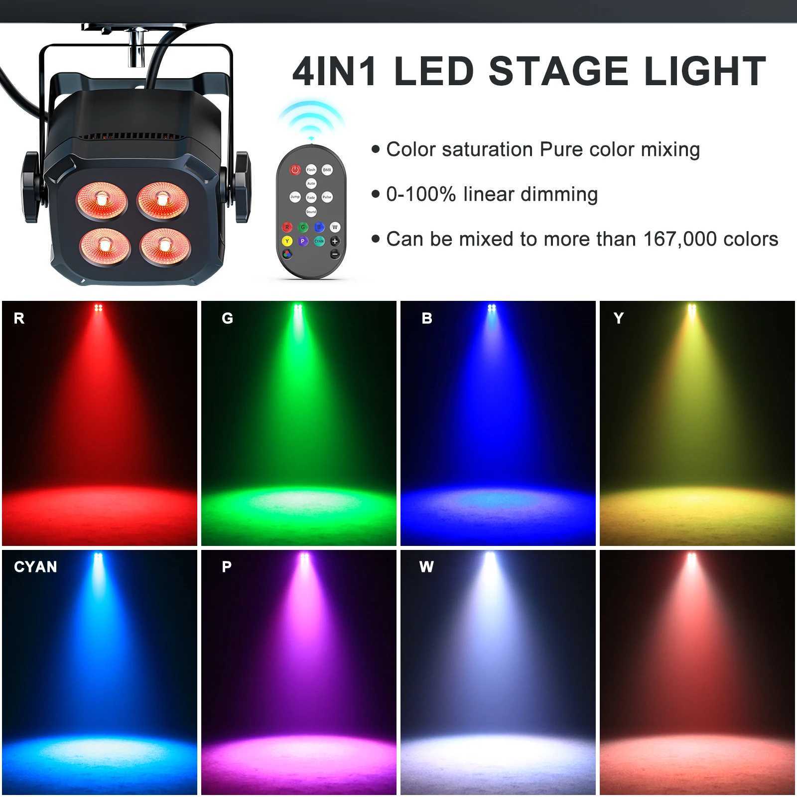 Yiflamefly 4Pcs 30W Par Lights 4x8W LED RGBWYP+CYAN DJ Light Remote DMX Controlled Stage Light For Wedding Party Club DiscoXJ250527