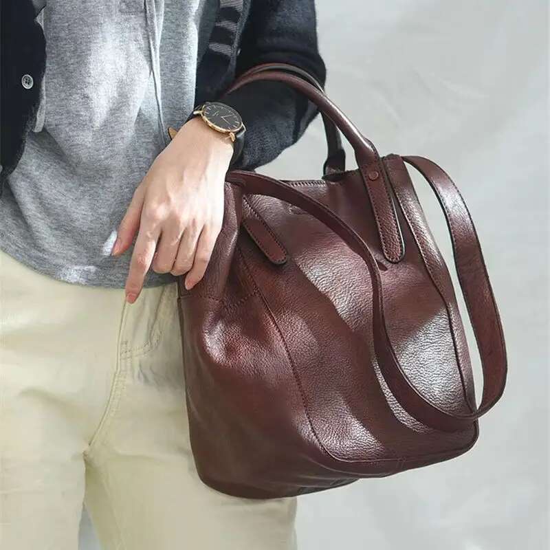 Outdoor Casual Genuine Leather Women's Tote Designer Natural Soft First Layer Cowhide Female Handbag Crossbody Bag