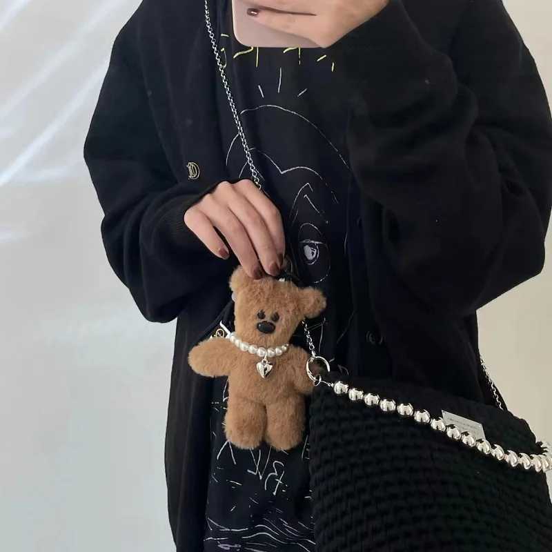 15cm Kawaii Small Bear Plush Toy Keychain Bear Toy Backpack Pendant Anti-drop Chain Cute Car Keyring Kids Women Bag Accessories W250526