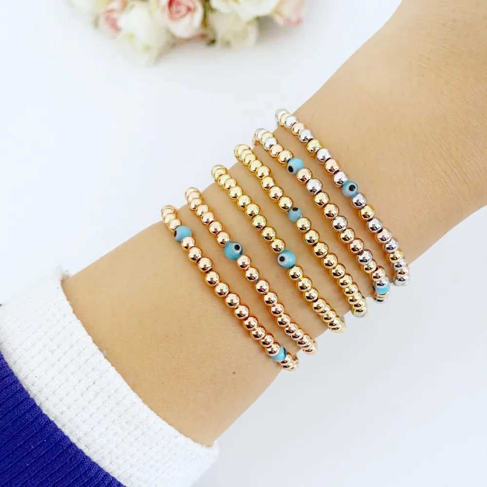 KKBEAD Bracelets 18K Gold Plated Waterproof Evil Eye Bracelet Beaded Stretch Jewelry for Women Accessories Pulseras Mujer W250526