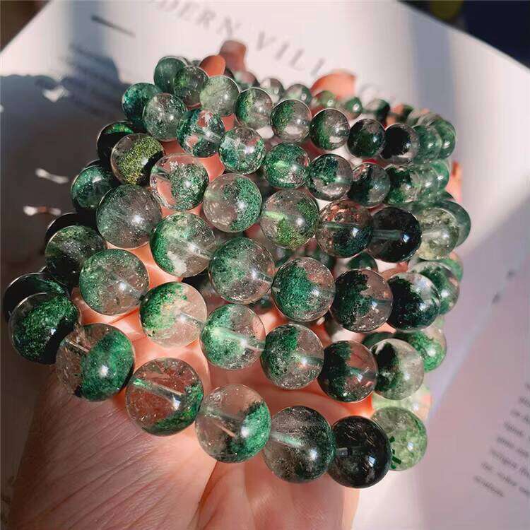 Stone Bead Natural Quartz Basin Half Scene Green Phantom Crystal Bracelet
