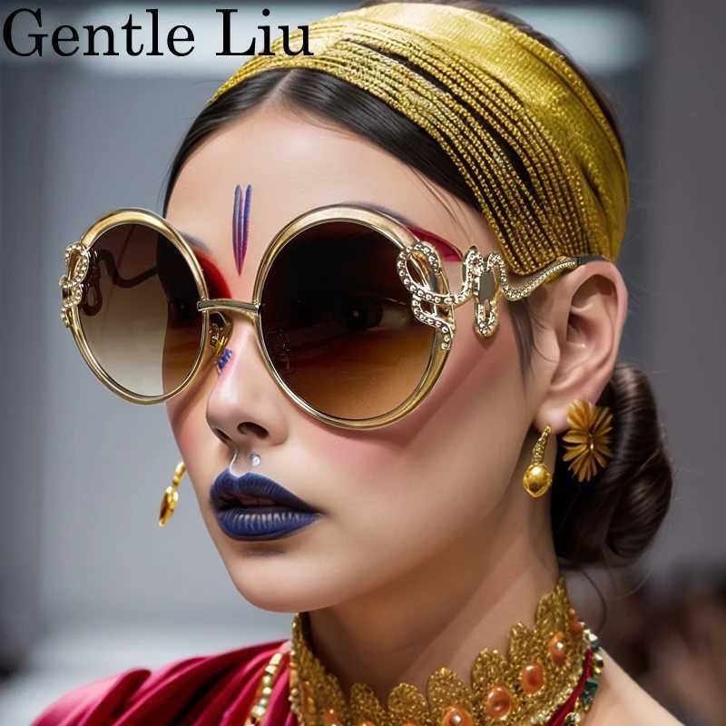 Vintage Round Sunglasses Women Oversized 2025 Luxury Brand Shades Metal Big Frame Eyewear Irregular Sun Glasses For Ladies UV400 Z250527