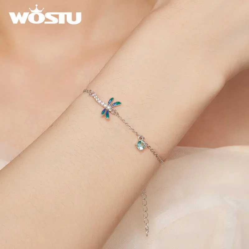 WOSTU 925 Sterling Silver Original Dragonfly Charm Bracelets Women Adjustable MINI Zircon Bracelet Chain Link Birthday Jewelry W250526
