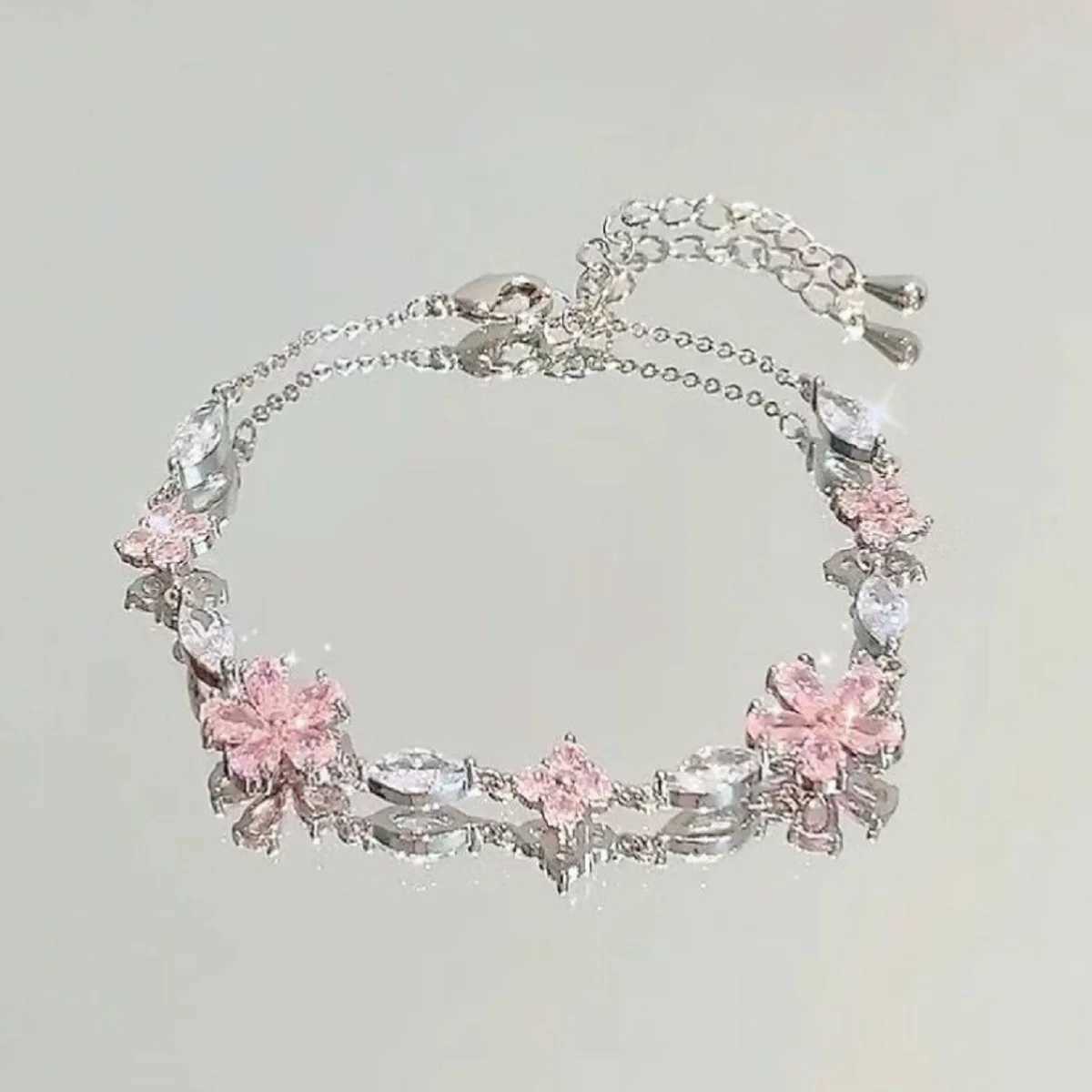 Silver Color Zircon Bracelet For Women Girls Shiny Crystal Bracelets Moon Cherry Butterfly Pendant Bangles Wristband Jewelry W250526