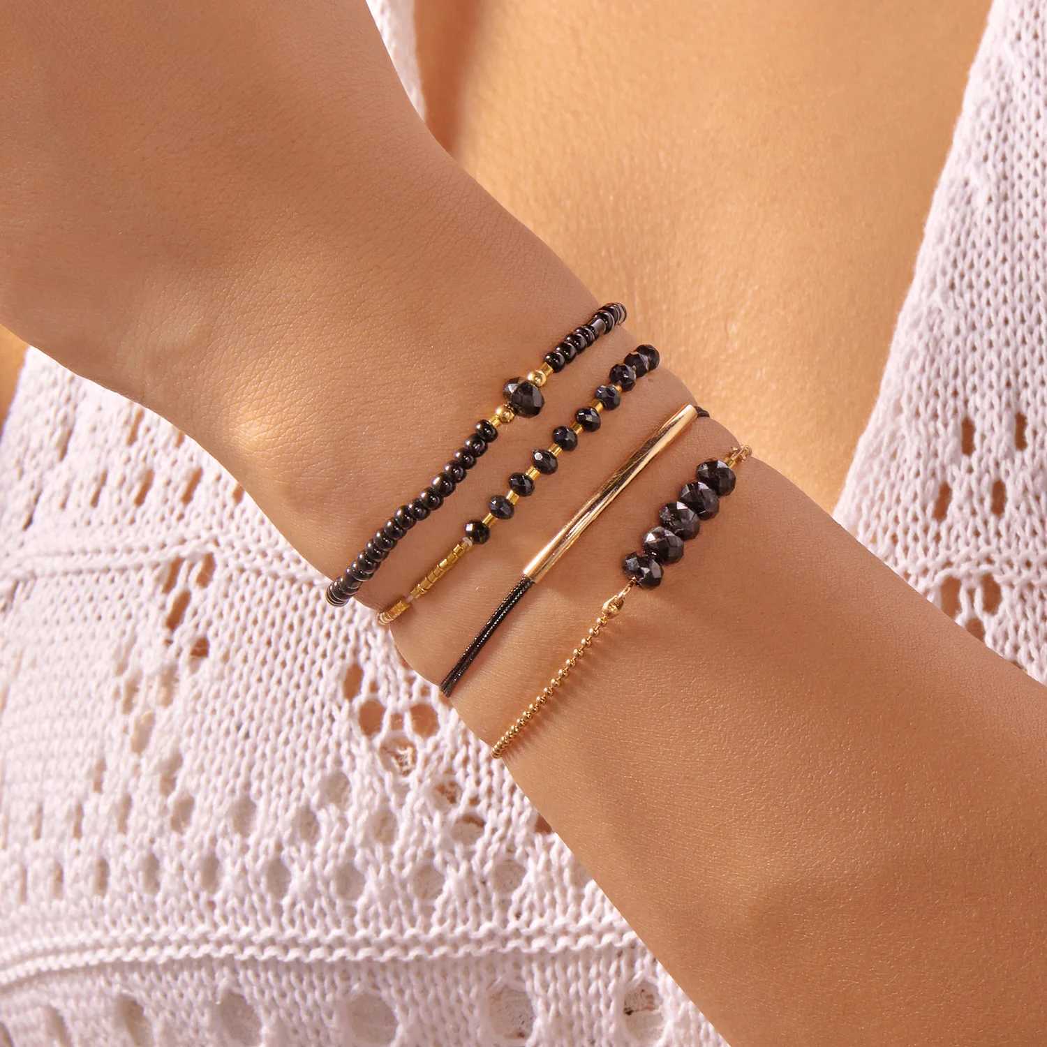Bohemian Pearl Rice Beaded Bracelet Set for Women Multi-Layer Stacked Link Chain Bangle Party Daily Fashion Jewelry Gifts W250526