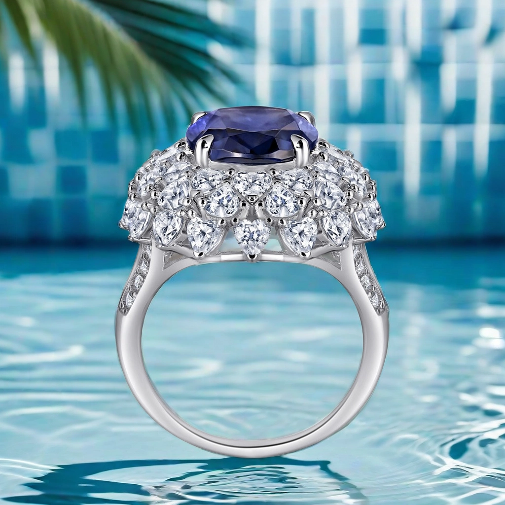 6CT 10*12 S925 sterling silver high carbon diamond cultivated sapphire Royal Blue ring finely elegant individualistic fashionable hotselling designer 