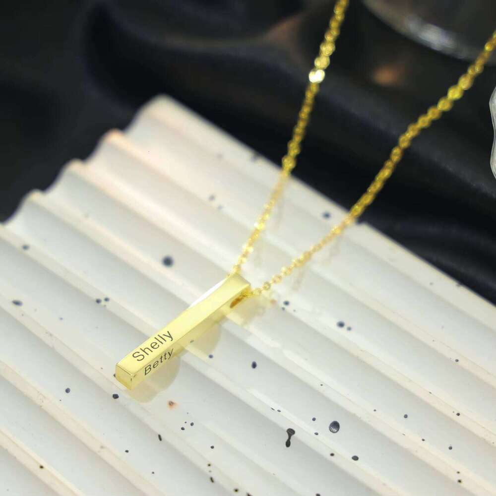 Vertical Personalized Engraved Name Fashion Jewelry Gold Plated Stainless Steel 3D Bar Necklace Wholesale