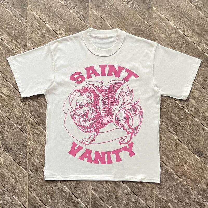SAINT VANITY Ins The Same Style Letter Printing Casual Short sleeved T shirt for Men and Women Breathable