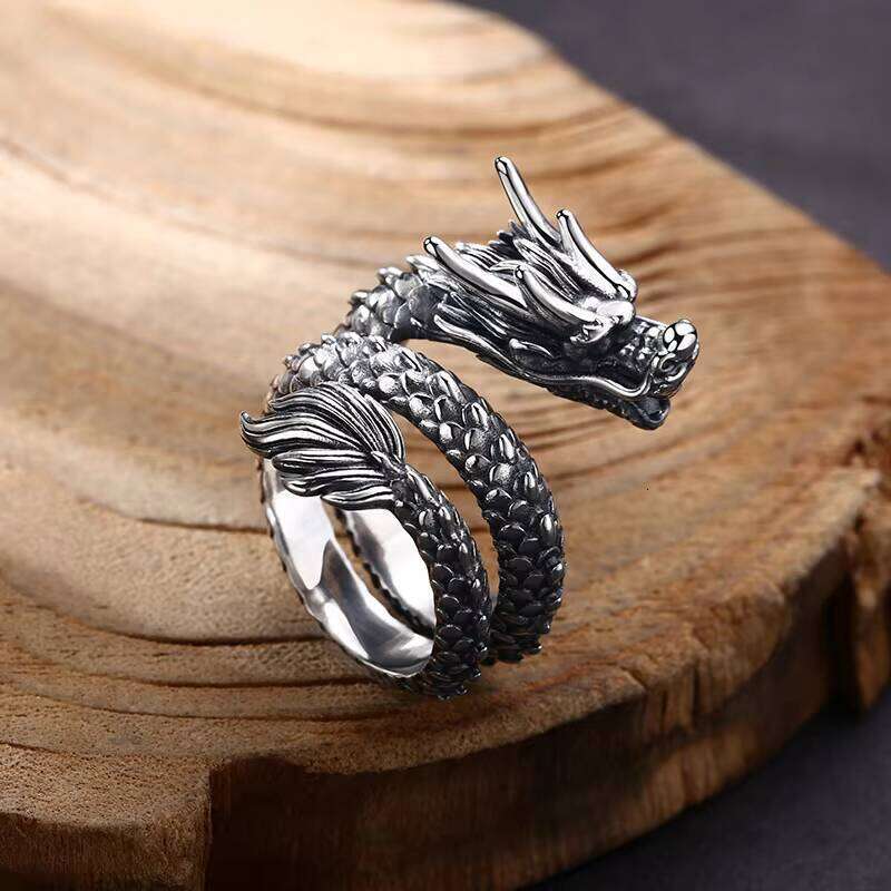 Wholesale S Sterling Sier Dragon Ring Vintage Punk Hip Hop Jewelry Open Adjustable Band for Men and Women