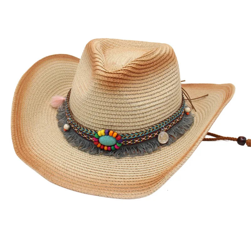 Spray Paint Western Straw Cowboy Hat Tassel Summer Sun Protection for Men and Women Sun Hat Ethnic Style Hollow Out Beach Hat 250526