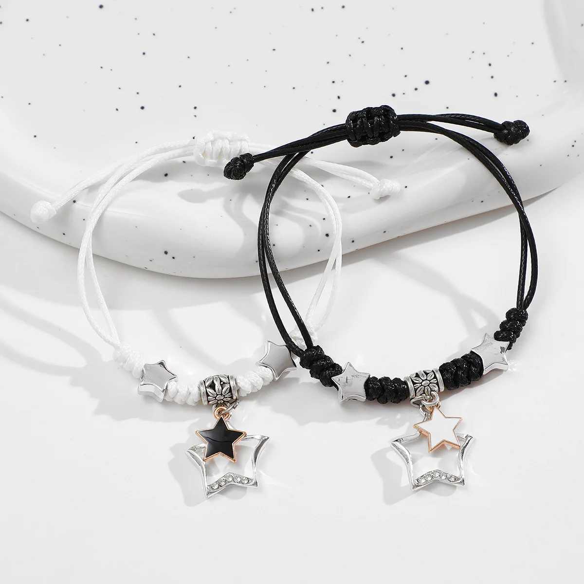 New Y2K Fashion Couple Bracelets for Women Tai Chi Yin Yang Hand-Woven Stitching Pendant Adjustable Rope Bracelets Jewelry Gifts W250526