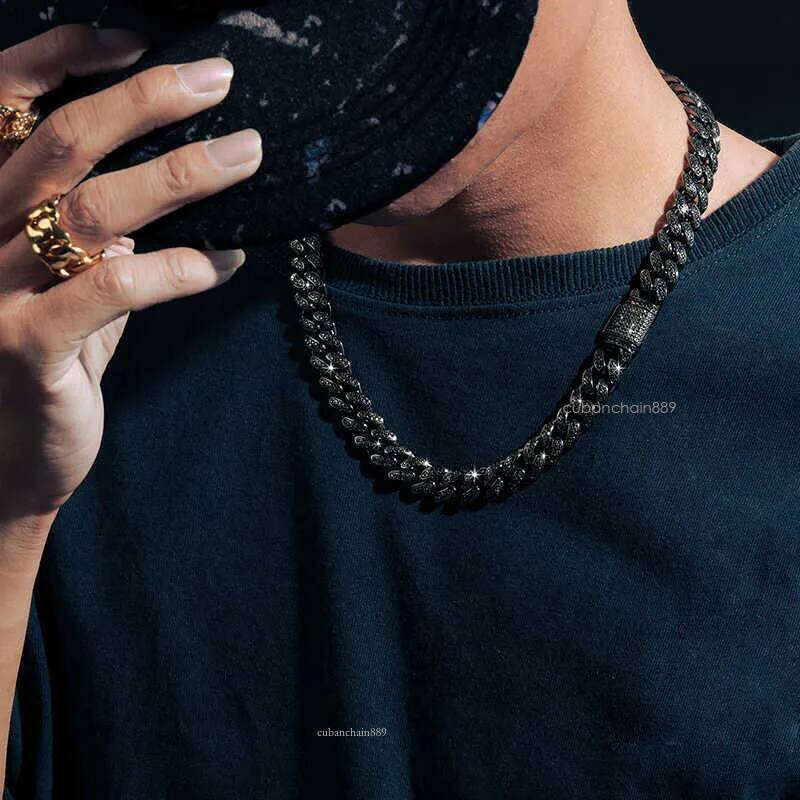 designer design pendant necklaces fresh item 12mm black vvs moissanite iced out link chain hip hop fine jewelry sterling sier dia cuban necklace