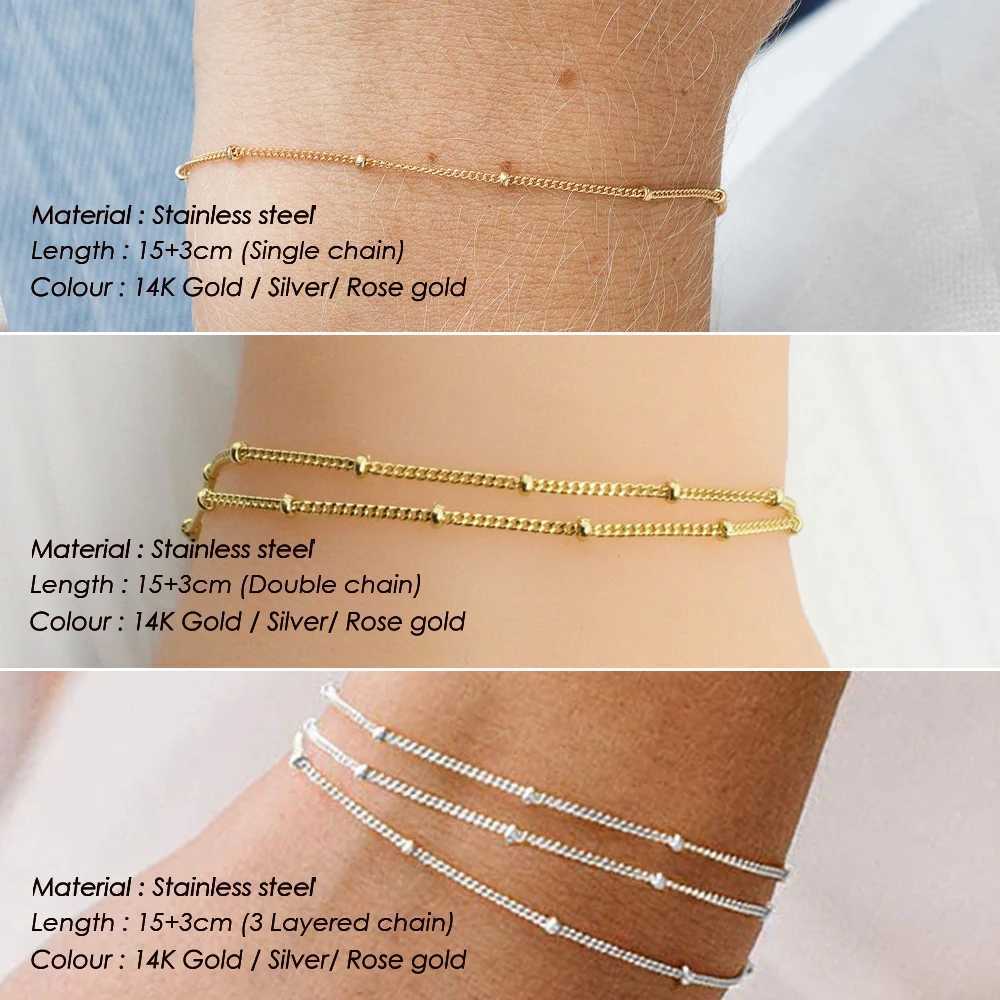Simple Female Ball Chain Bracelet Jewelry New Layered Thin Beads Chain Bracelet For Women Leg 316L Stainless Steel Chain W250526