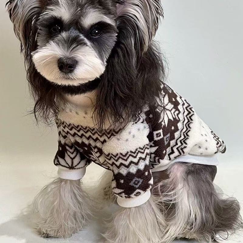 T00313 Dog Clothes Autumn and Winter Plus Velvet Pet Christmas Printed Cat Clothes Teddy Bichon Schnauzer Yorkshire