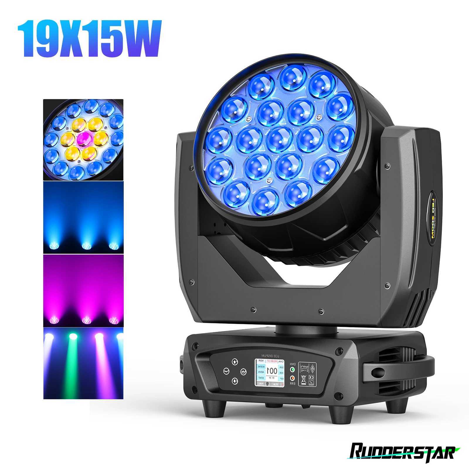 19x15W Zoom Wash Lights RGBW Beam Moving Head Light Highlight Full-Color Disco Party Light Voice Control for Stage Theater Bar XJ250527
