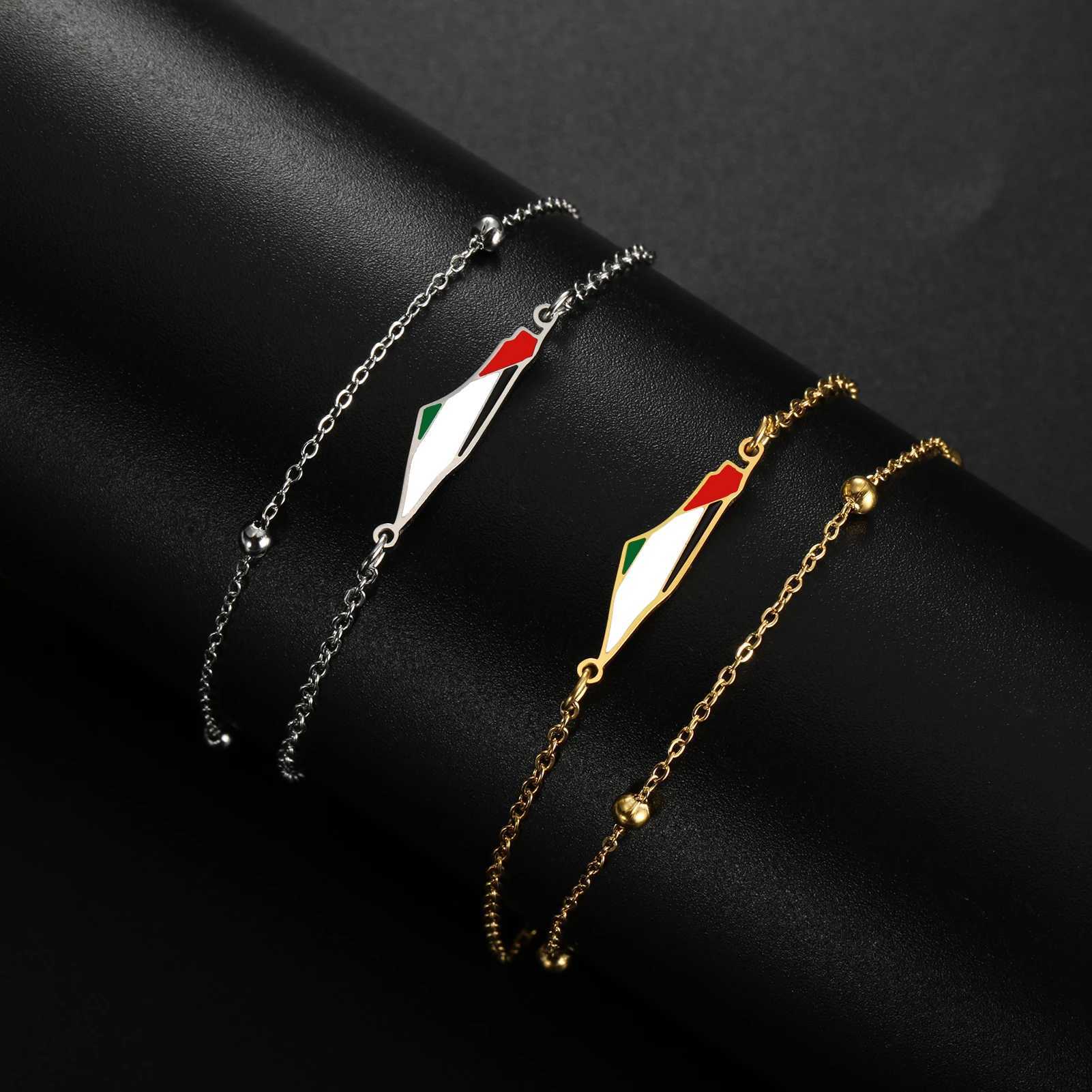 COOLTIME Palestine Map Charm Women Bracelets Stainless Steel Adjustable Double Layer Men Geography Bracelet Jewelry Wholesale W250526
