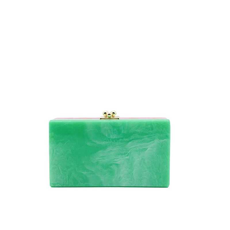 Trendy Wallet Elegant Women Clutch Purse Green Pink Mixed Acrylic Evening Bag Wedding Party Luxury Brand Chain Handbag Crossbody W250527