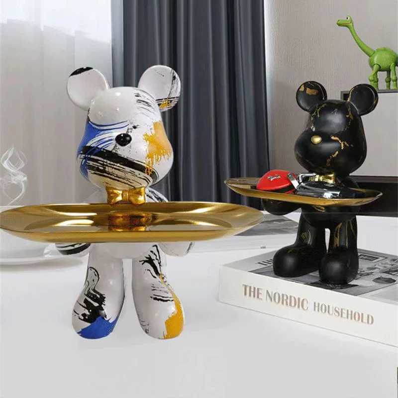 21cm Graffiti Bear Ornament Figurine Home Decoration Animal Statue Keys Storage Shelf Modern Room Sculpture Table Decor Gift Y250524