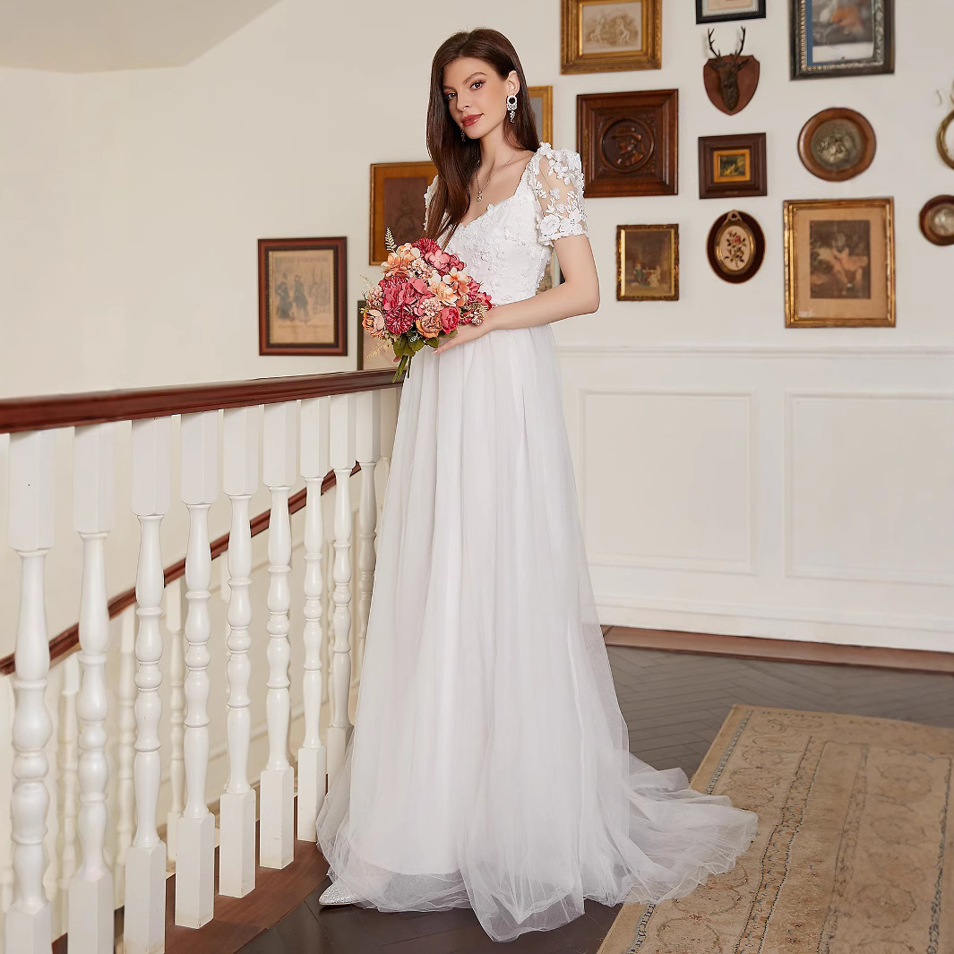 White lace patchwork big swing dress long skirt new style banquet
