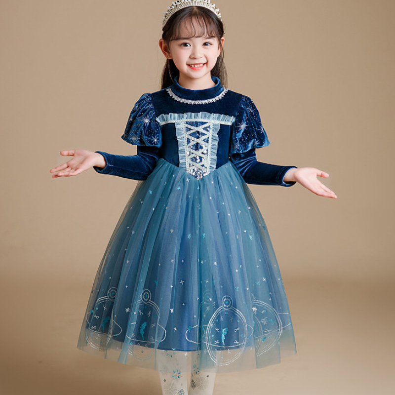 DISNEY designer kids clothes infant designer clothes Frozen Elsa Princess Dress Princess designer dress performance costume comfortable and soft.