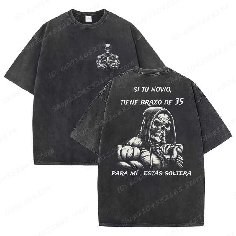 Mens Oversized T Shirt Calacas Chidas Gym Print Washed T-Shirts Trendy Summer Streetwear Tees Aesthetic Casual Skeleton Tops Z250527