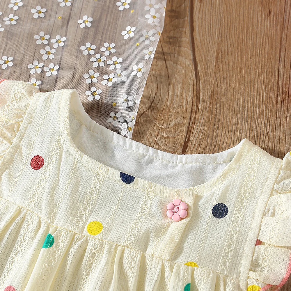 Summer Baby Girl Colored Polka Dot Small Flying Sleeve Top And Shorts Set Beach TwoPiece Set 250527