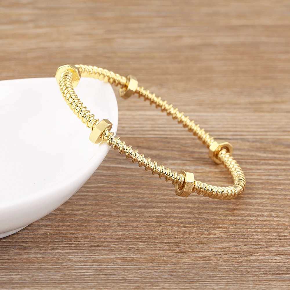 AIBEF New Trendy Unique Design Screw Thread Bracelet Women Copper Jewelry Unusual Accessories Bangle Unisex Party Gift Wholesale W250526