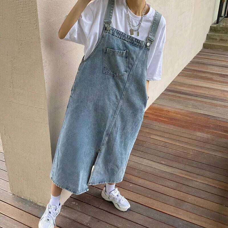 Hot Tight Dresses Spring Summer Denim Overall Dress Women Sleeveless Jeans Fashion Female Solid Slip Casual Loose Spaghetti Strap Dresses Casual Knee 