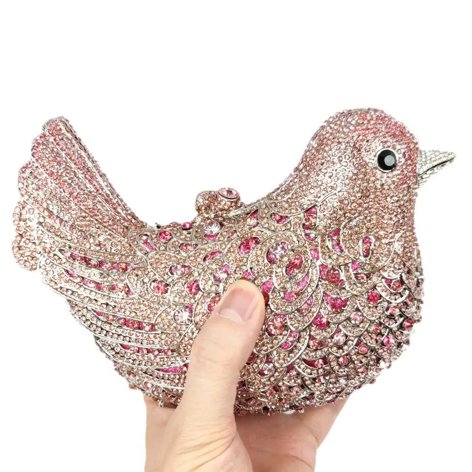 FGG Boutique Pink Bird Evening Bag and Clutches for Formal Party Dinner Pigeon Rhinestone Handbag Bridal Wedding Clutch Purse W250527