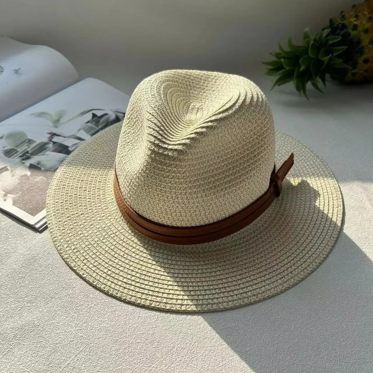Big Head 60CM Panaman Straw Hat with Foldable Straw Woven Hat Plus Size Men Jazz Women Sun Protection Sun Shading Hat Hair cover 250526