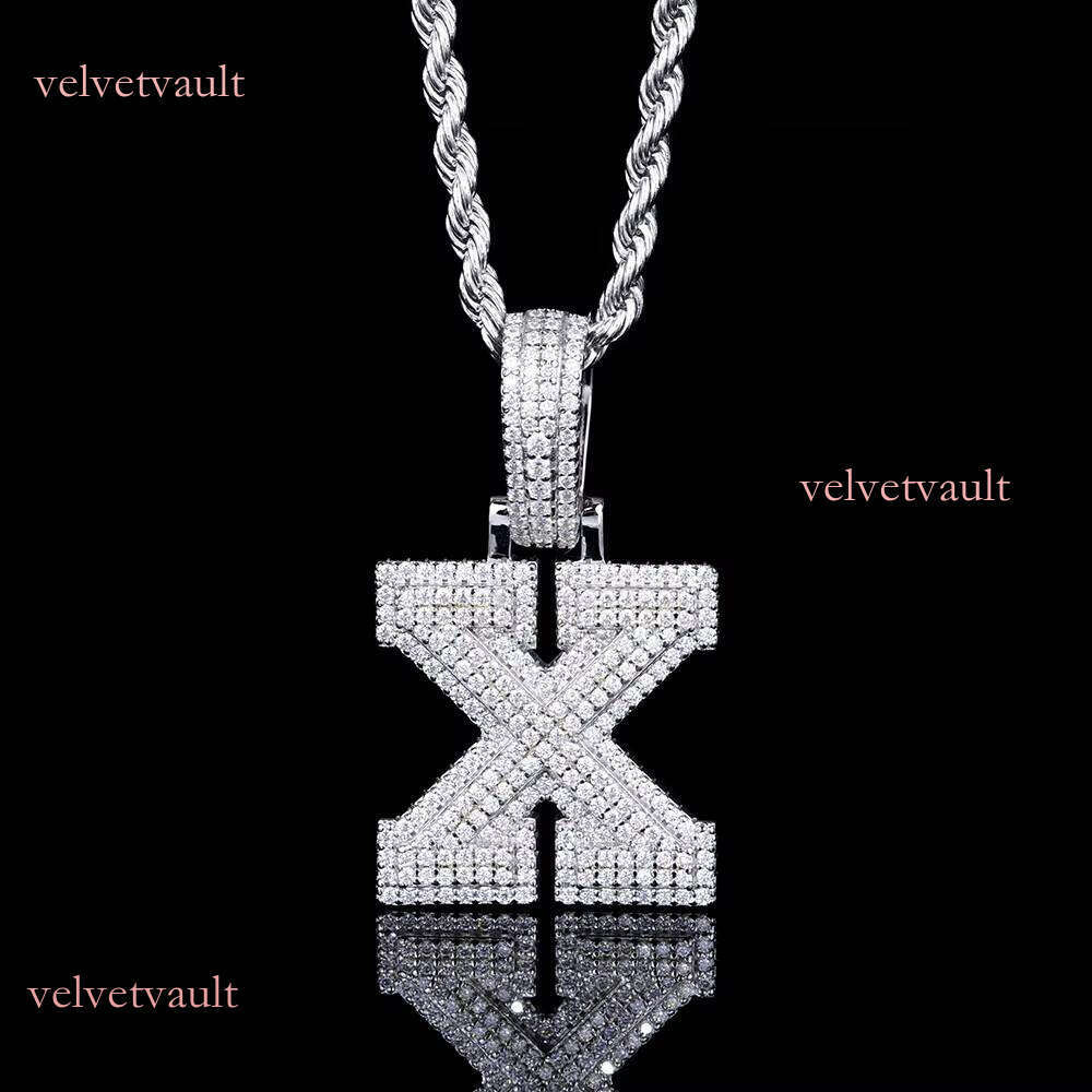 Shimmer Letter X Pendant Pearl Hip-Hop Jewelry Pure Sier Platinum Gold Plated Men's Certificate