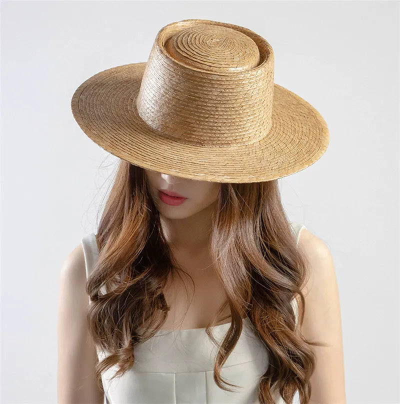 202503-HH5365A ins CHIC summer holiday Natural palm leaf woven grass solid fedoras cap men women panama jazz hat 250526