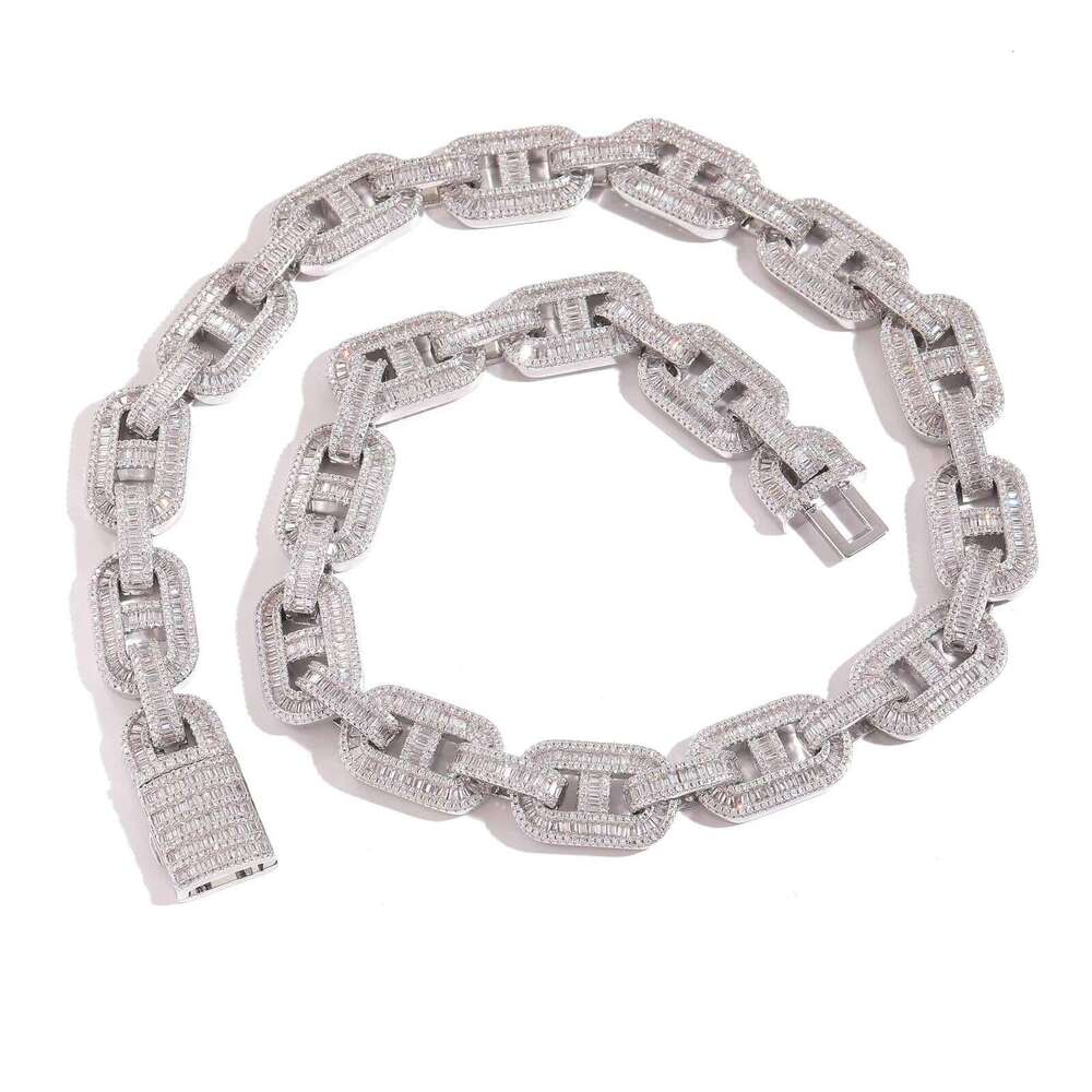 16mm GRA Certified Moissanite Baguette Studded Fully Ice Custom Chain, Hip Hop Dia Chain for Men Women