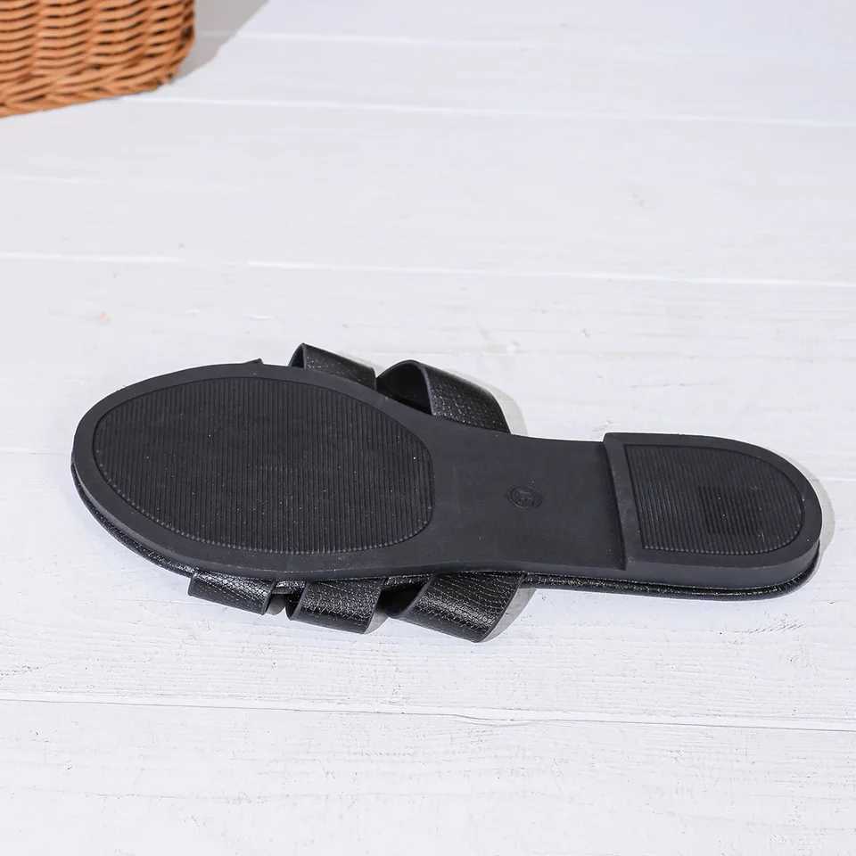 Womens Black Flat Slippers Open Heel Sandals Casual Beach Shoes Indoor Outdoor Wear Comfortable Slip-On FootwearXJ250527