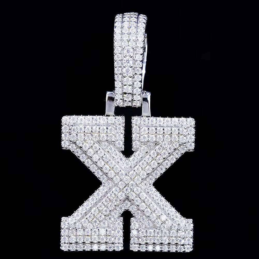Shimmer Letter X Pendant Pearl Hip-Hop Jewelry Pure Sier Platinum Gold Plated Men's Certificate