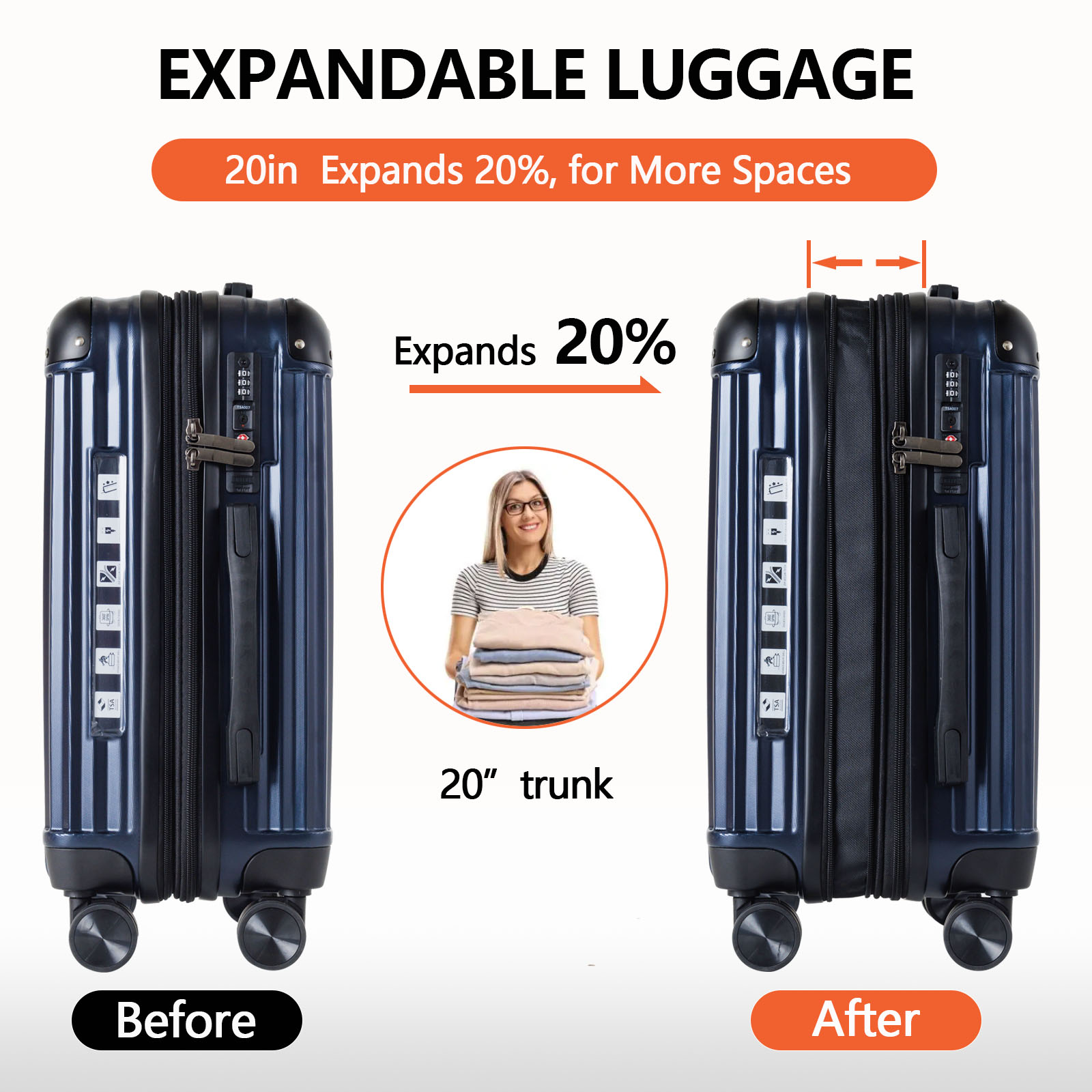 Expandable Carry On Suitcase 20in with TSA Lock - ABS Luggage w/ Corner Protectors for Business Travel & Personal Trips - Lightweight Durable Spinner 