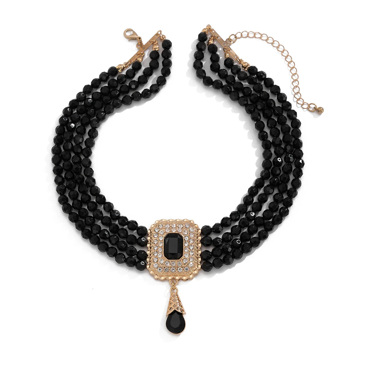 KunJoe Elegant Multilayer Crystal Beads Chain Necklace Women Water Drop Short Choker Wedding Jewelry Bride Neck Ornament 250522