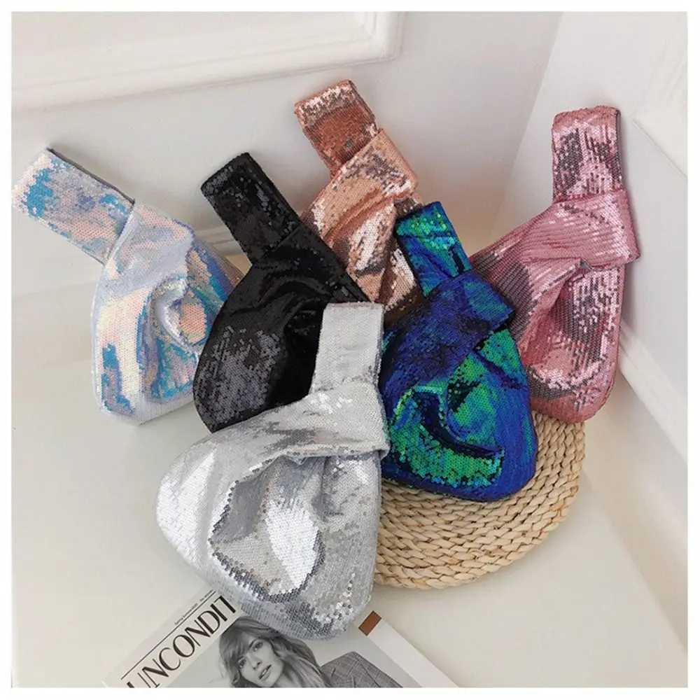 Women Girls Wrist Knot Bag Reversible Sequin Handbag Glitter Evening Clutch Purse Trendy Fashion Tote Bag W250527